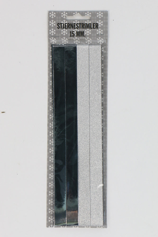 STJERNESTRIMLER SØLV GLITTER/METALLIC 15 MM 24 STK
