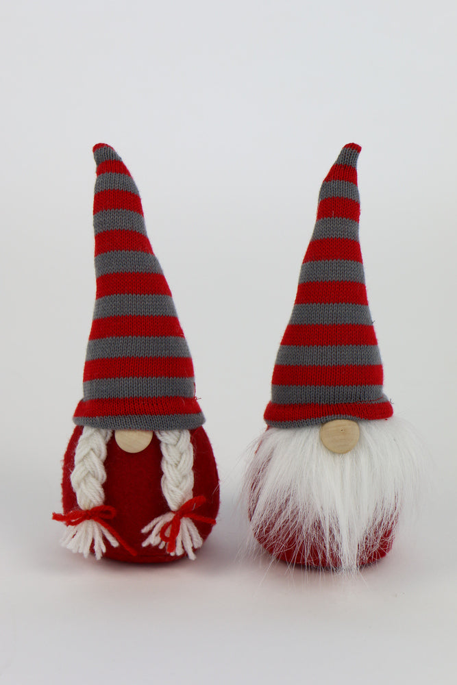 NISSE RØD 20 CM M/STRIBET STRIKHUE OG SKÆG