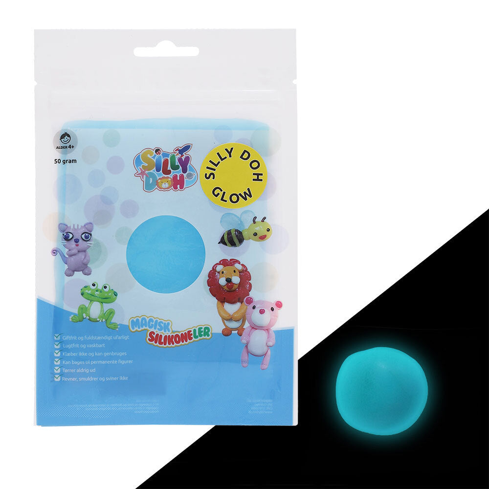 Silikone silly doh glow blå 50 g