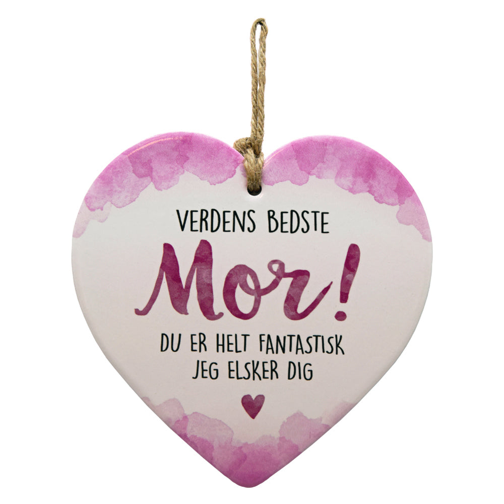 Keramikhjerte mor enjoy hvid og rosa