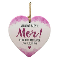 Keramikhjerte mor enjoy hvid og rosa