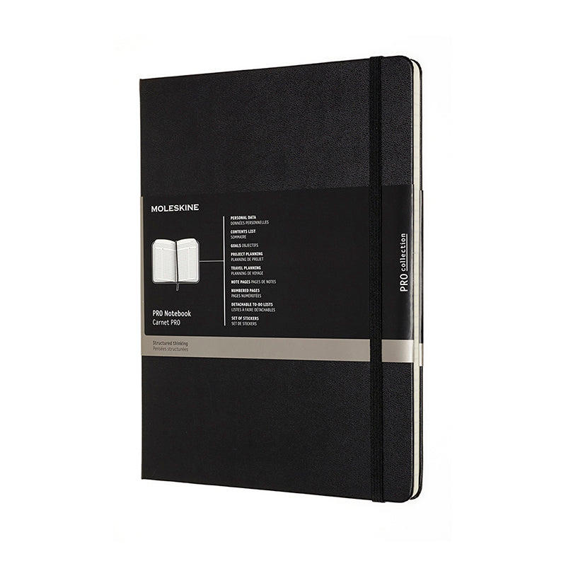Notesbog Moleskine pro xl sort m/linjerede ark
