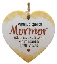 Keramikhjerte mormor enjoy hvid & gul 15,5 x 15,5 cm