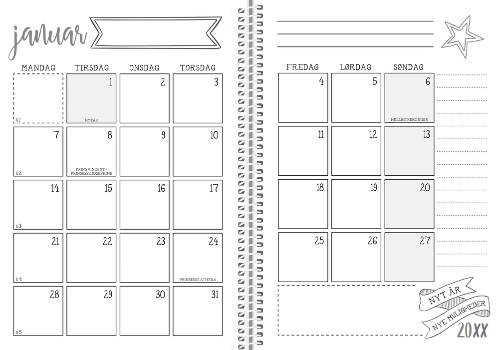 Studiekalender 20/21 Mayland A5 doodle ii uge