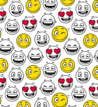 Bogbind/gavepapir 70cmx2m smiley gul/rød/hvid