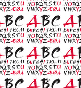 Bogbind/gavepapir 70cmx2m abc rød/sort