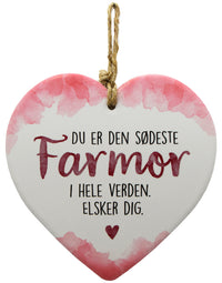 Keramikhjerte farmor enjoy hvid & rød 15,5 x 15,5 cm