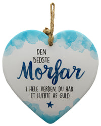 Kemramikhjerte morfar enjoy hvid & lyseblå 15,5 x 15,5 cm
