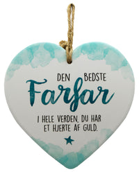 Keramikhjerte farfar enjoy hvid & grøn 15,5 x 15,5 cm