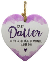 Keramikhjerte datter enjoy hvid & lilla 15,5 x 15,5 cm