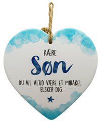 Keramikhjerte søn enjoy hvid & lyseblå 15,5 x 15,5 cm