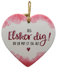Keramikhjerte elsker dig enjoy hvid & rød  15,5 x 15,5 cm