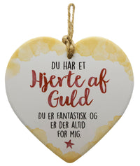 Keramikhjerte hjerte af guld enjoy hvid & gul 15,5 x 15,5