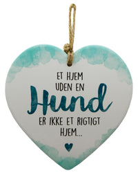 Keramikhjerte hund enjoy hvid & grøn 15,5 x 15,5 cm