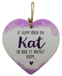 Keramikhjerte kat enjoy hvid & lilla 15,5 x 15,5 cm