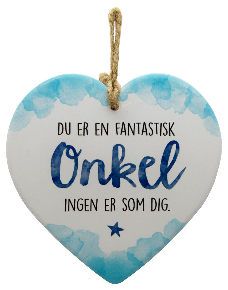 Keramikhjerte onkel enjoy hvid & lyseblå 15,5 x 15,5 cm
