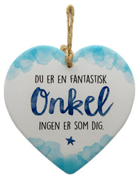 Keramikhjerte onkel enjoy hvid & lyseblå 15,5 x 15,5 cm