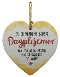 Keramikhjerte dagplejemor enjoy hvid & gul 15,5 x 15,5 cm