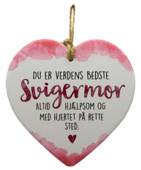Keramikhjerte svigermor enjoy hvid & rød 15,5 x 15,5 cm