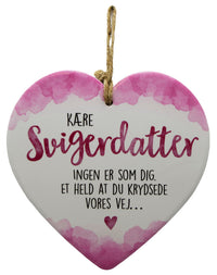 Keramikhjerte svigerdatter enjoy hvid & rosa 15,5 x 15,5 cm
