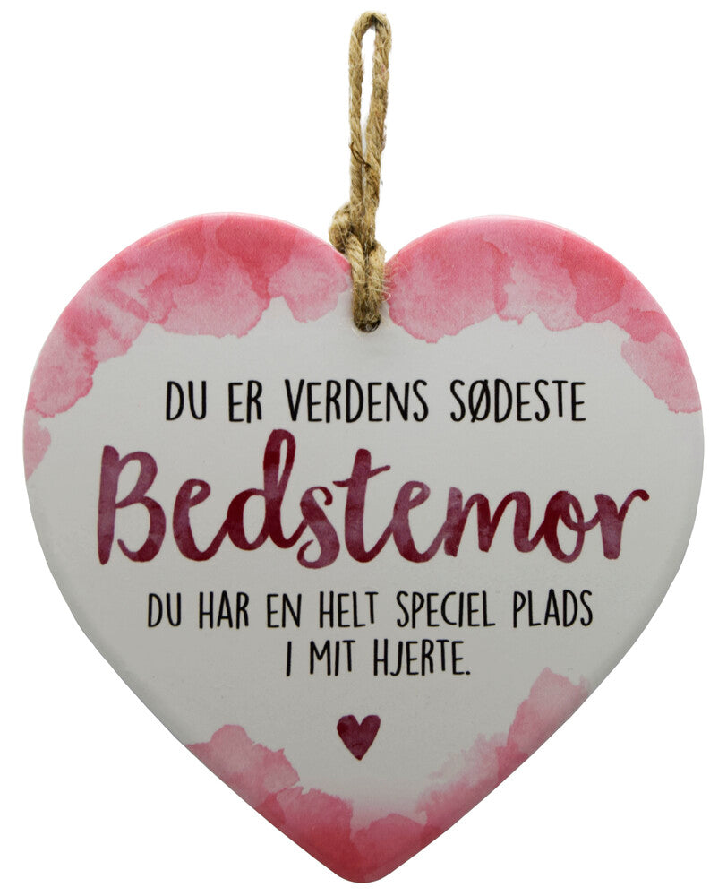 Keramikhjerte bedstemor enjoy hvid & rød 15,5 x 15,5 cm