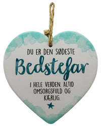 Keramikhjerte bedstefar enjoy hvid & grøn 15,5 x 15,5 cm