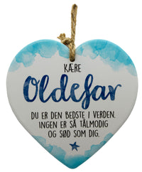 Keramikhjerte oldefar enjoy hvid & lyseblå 15,5 x 15,5 cm