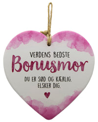 Keramikhjerte bonusmor enjoy hvid & rosa 15,5 x 15,5 cm