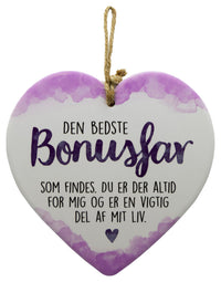 Keramikhjerte bonusfar enjoy hvid & lilla 15,5 x 15,5 cm