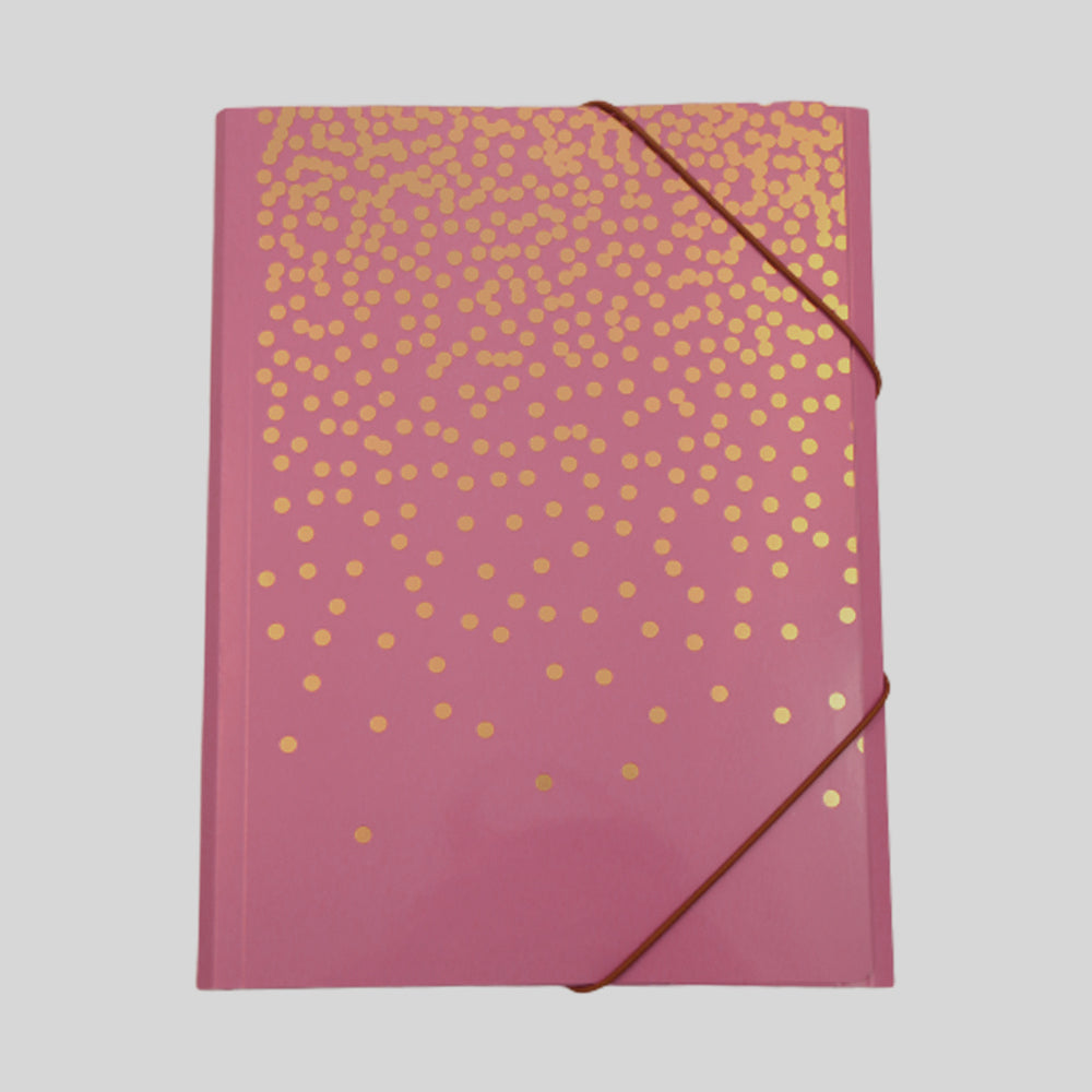 Elastikmappe A4 rosa m/foil blandede prikker
