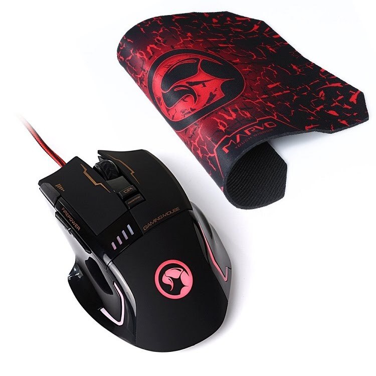 Marvo gaming combo mus og musemåtte sort/ rød