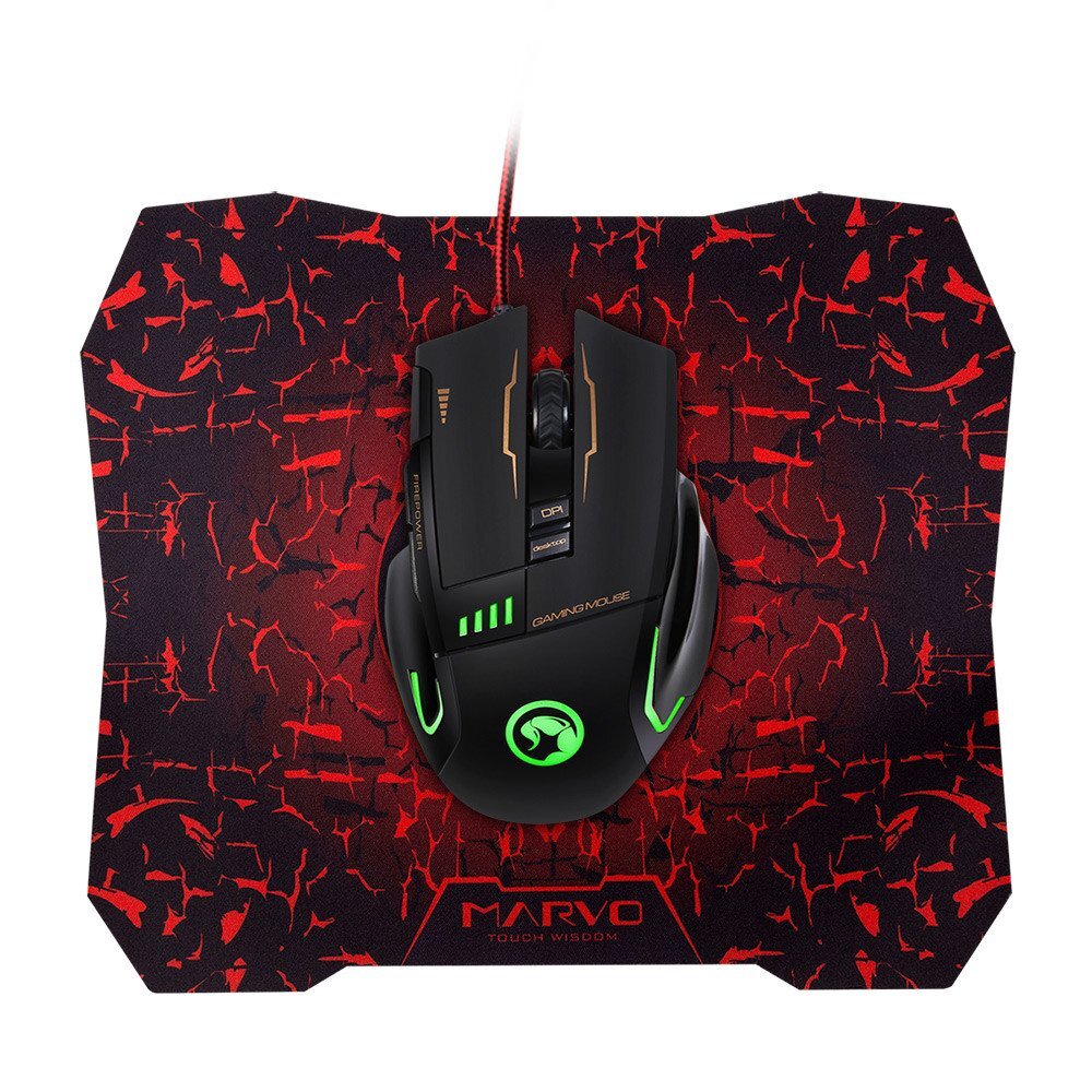 Marvo gaming combo mus og musemåtte sort/ rød
