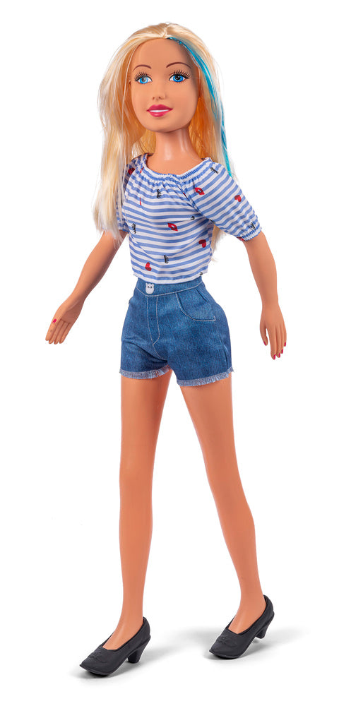 Judith dukke 78 cm med stribet bluse