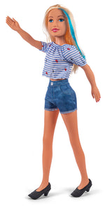 Judith dukke 78 cm med stribet bluse