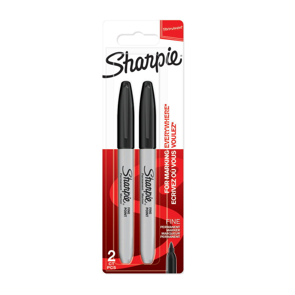 Markersæt permanent sharpie fine 1 mm sort 2 stk