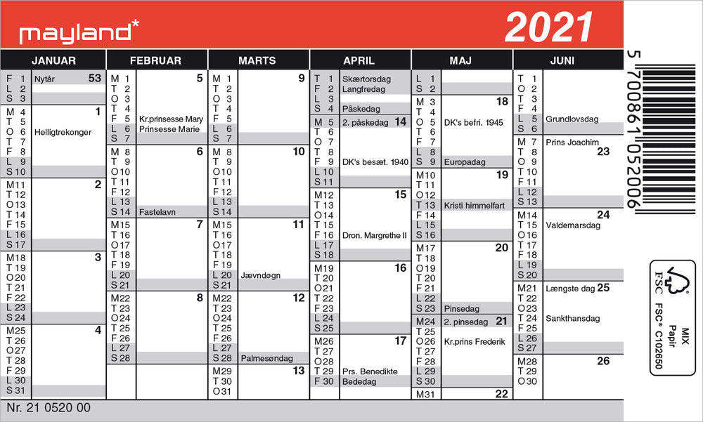 Kalender mini 2021 11,7 x 7 cm Mayland