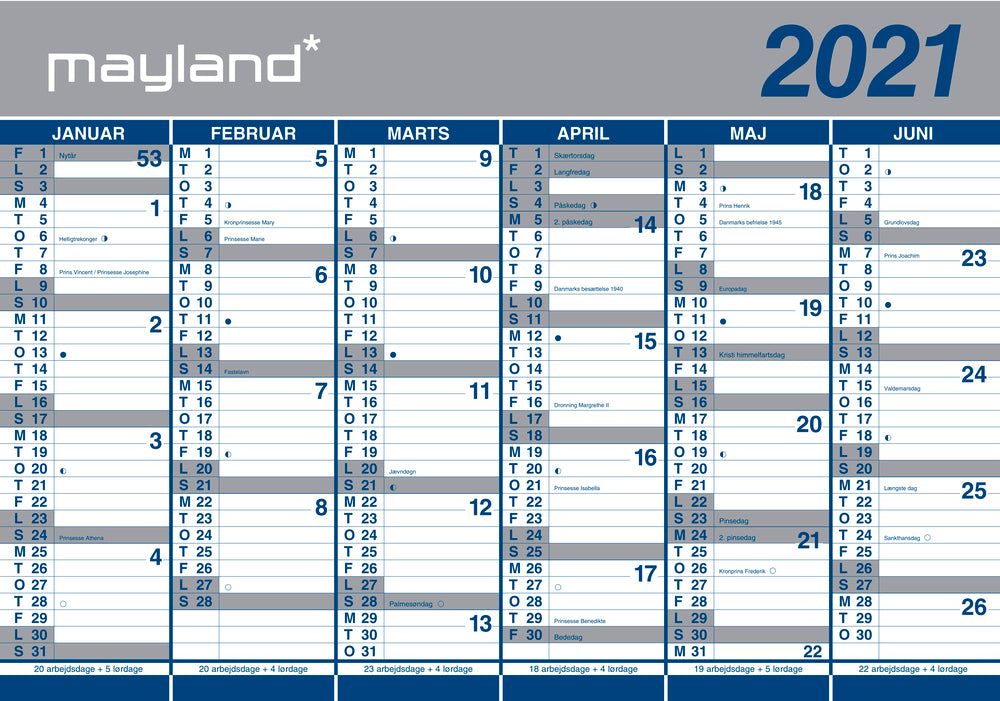 Kæmpekalender i rør 2021 100 x 70 cm Mayland
