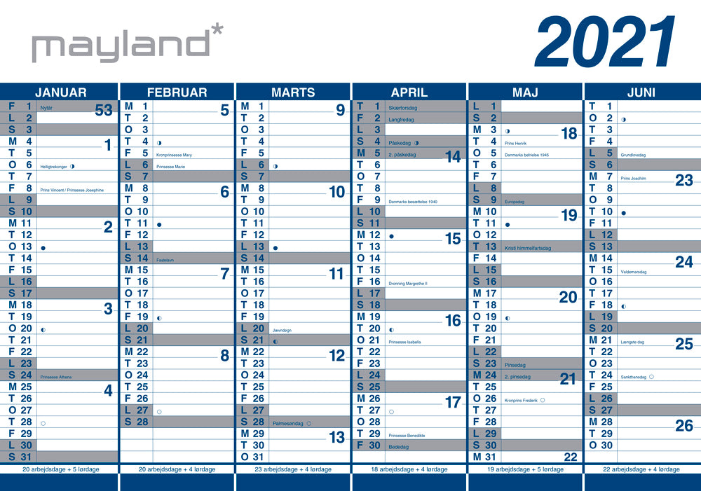 Kæmpekalender dobb.sid. 2021 100 x 70 cm Mayland