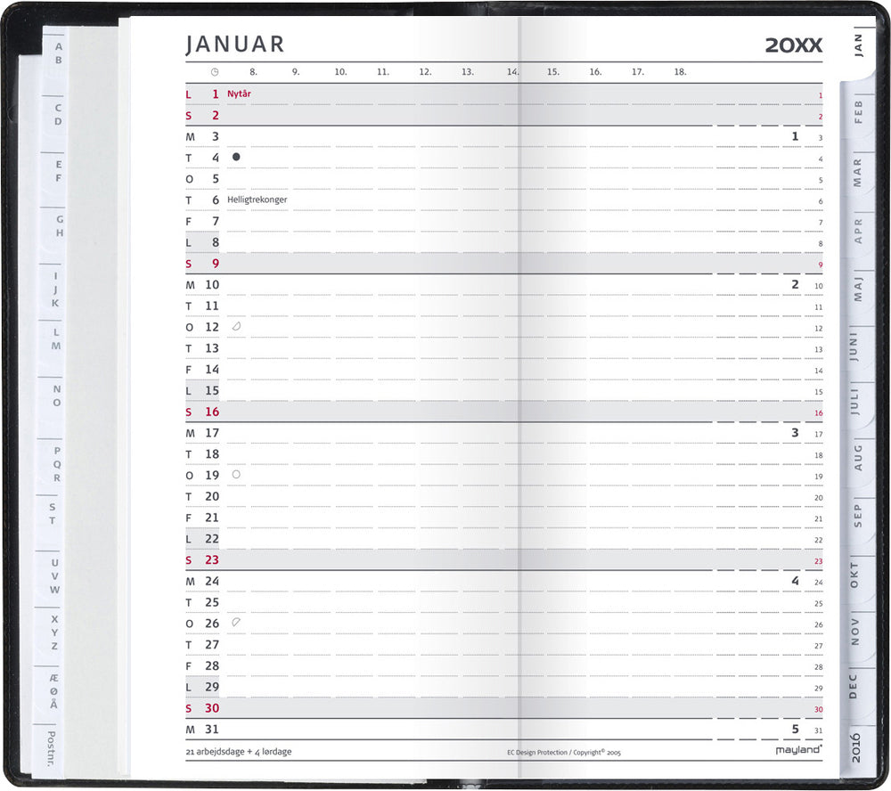 Index planner måned sort 2021 9 x 17 cm Mayland