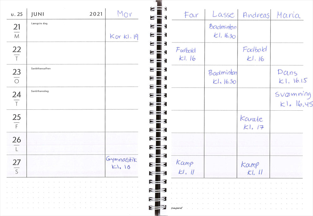 Familiekalender A5 tekstilpræg 2021 Mayland