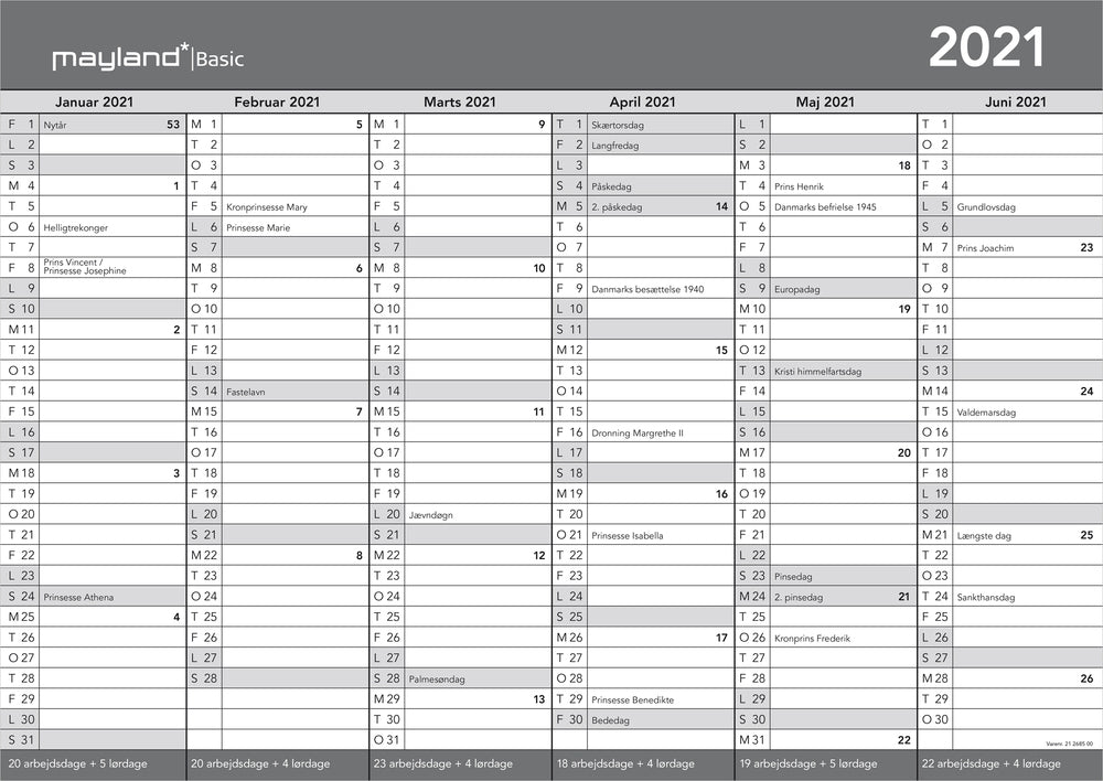 Basic A3 kontorkalender 2021 Mayland