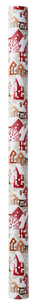 Gavepapir hvid huse rød/natur/grå 3 m x 70 cm
