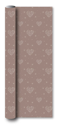 Gavepapir pastel rose metallic m/hjerter/snefnug 3 m x 70 cm