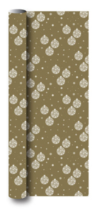 Gavepapir guld metallic m/julekugler/snefnug 3 m x 70 cm