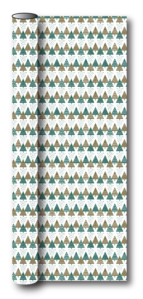 Gavepapir guld/grøn metallic m/juletræ 3 m x 70 cm