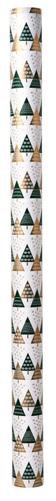 Gavepapir guld/grøn metallic m/juletræ 3 m x 70 cm