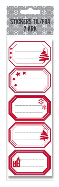 Stickers til/fra hvid/rød juletræ/hus/snefnug 2 ark