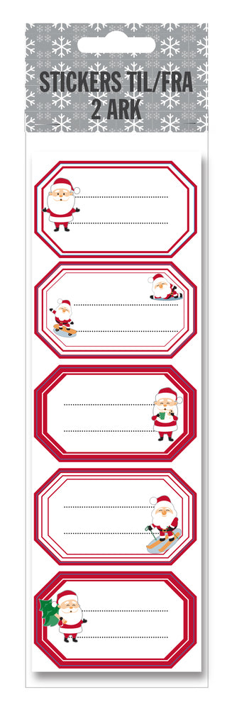 Stickers til/fra hvid/rød julemand/ 2 ark