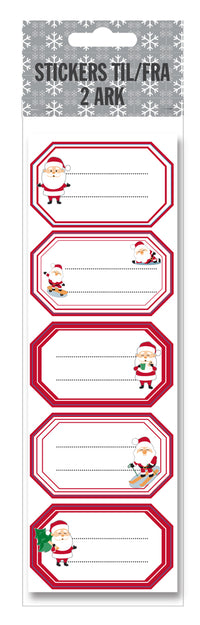 Stickers til/fra hvid/rød julemand/ 2 ark