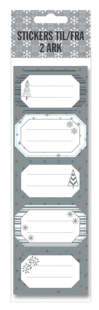 Stickers til/fra sølv juletræ/snefnug/gren 2 ark